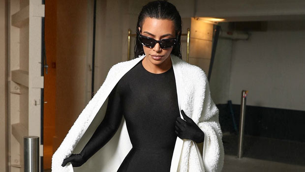 Kim Kardashian Rocks Sexy Black Catsuit & Over-The-Knee Boots At